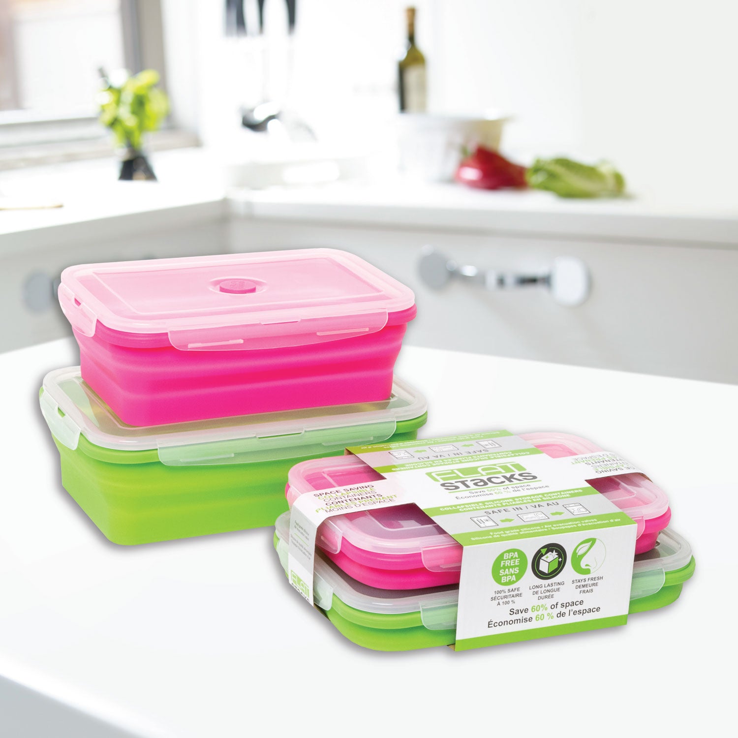 Flat Stacks Food Storage Container Set (2 Rectangle Large