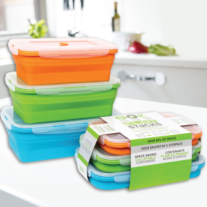 Flat Stacks Food Storage Container Set (3 Rectangle X-Large)