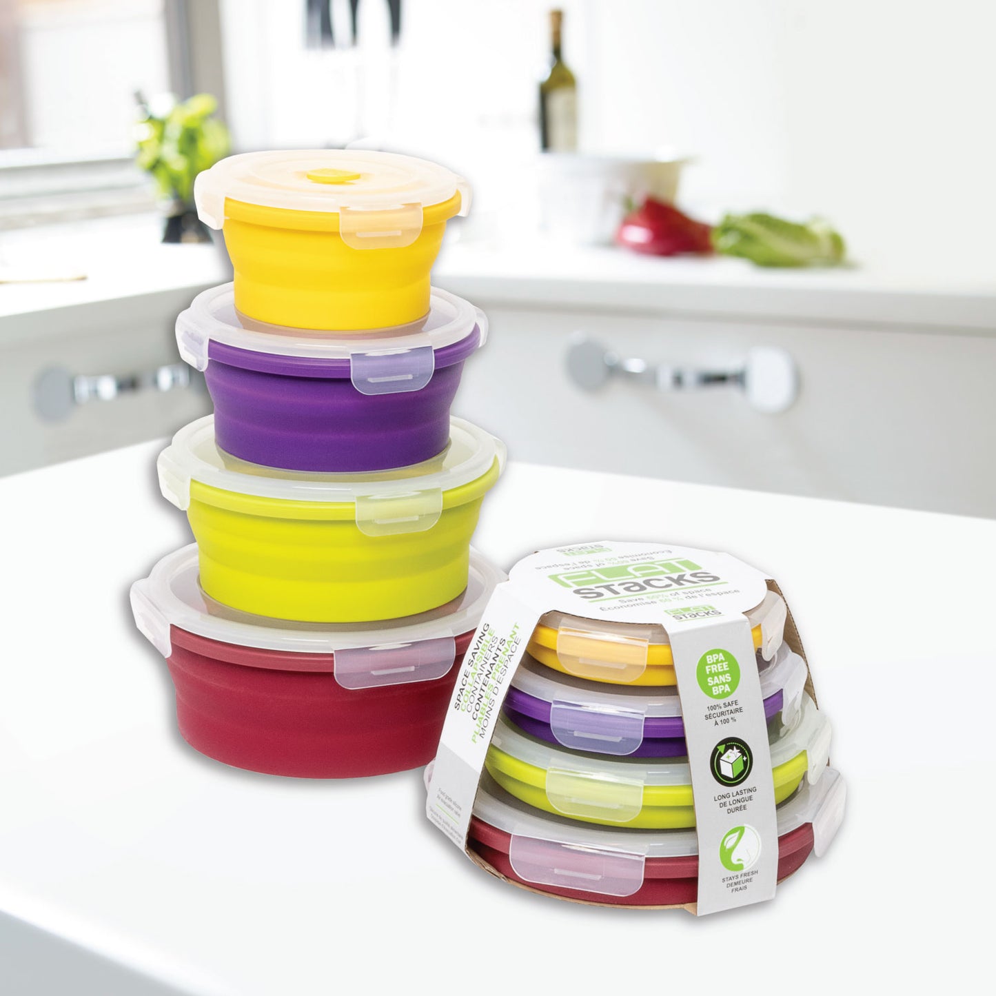 Flat Stacks Food Storage Container Set (4 Round)