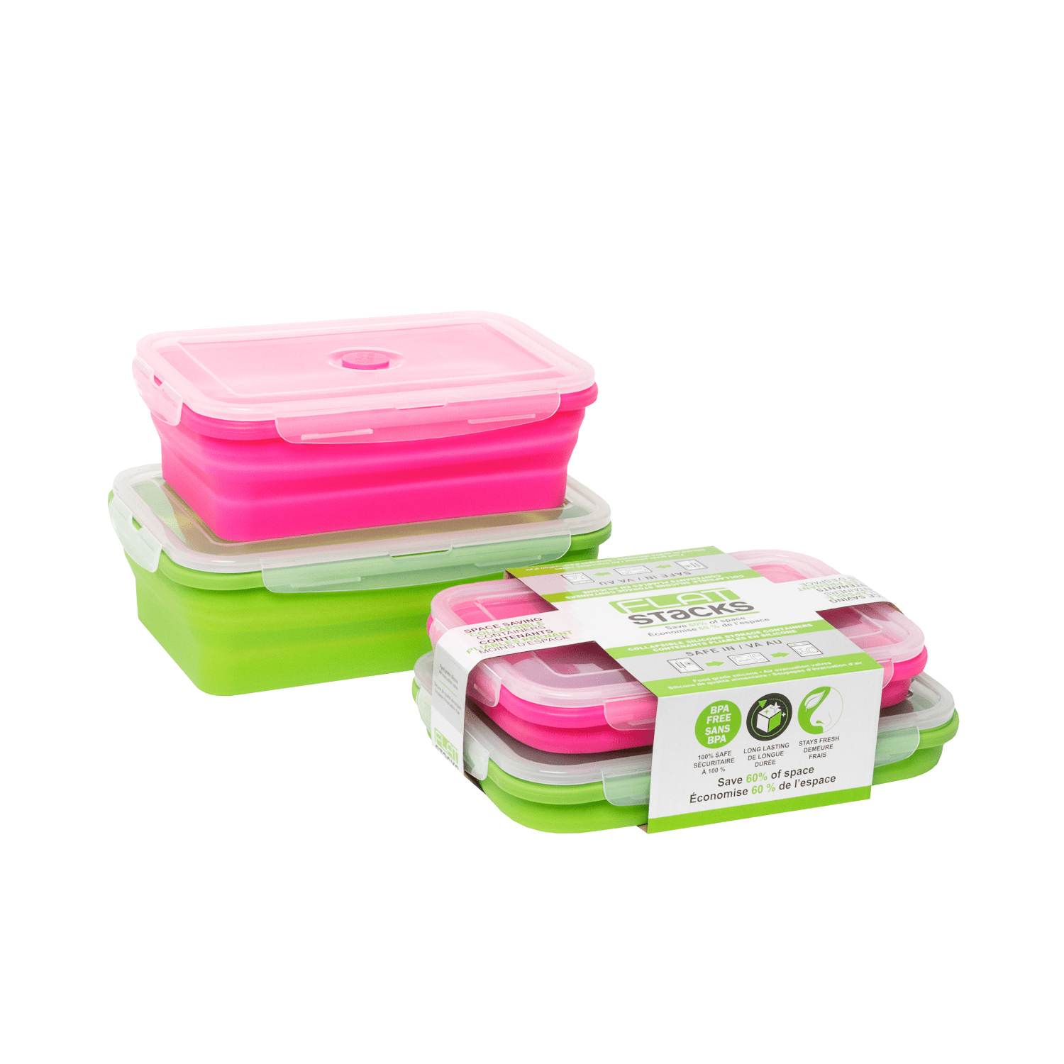 Flat Stacks Food Storage Container Set (2 Rectangle Large) by Ocean Canada