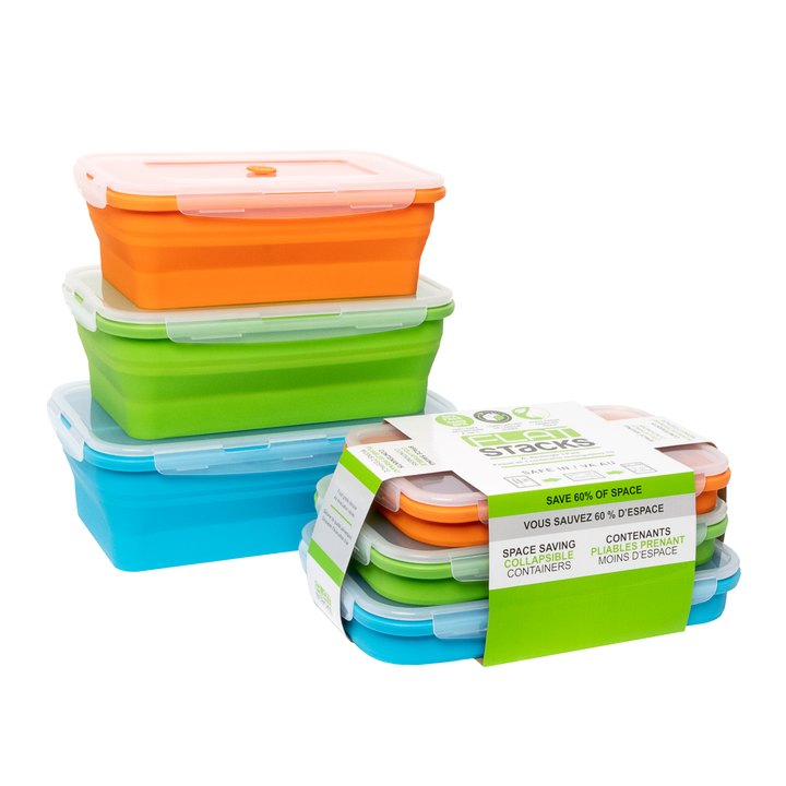 Flat Stacks Food Storage Container Set (3 Rectangle X-Large)