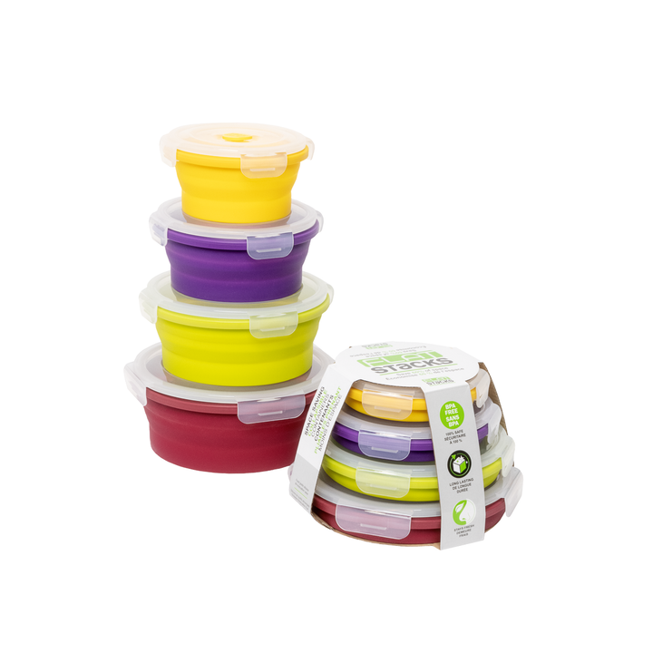Flat Stacks Food Storage Container Set (4 Round)