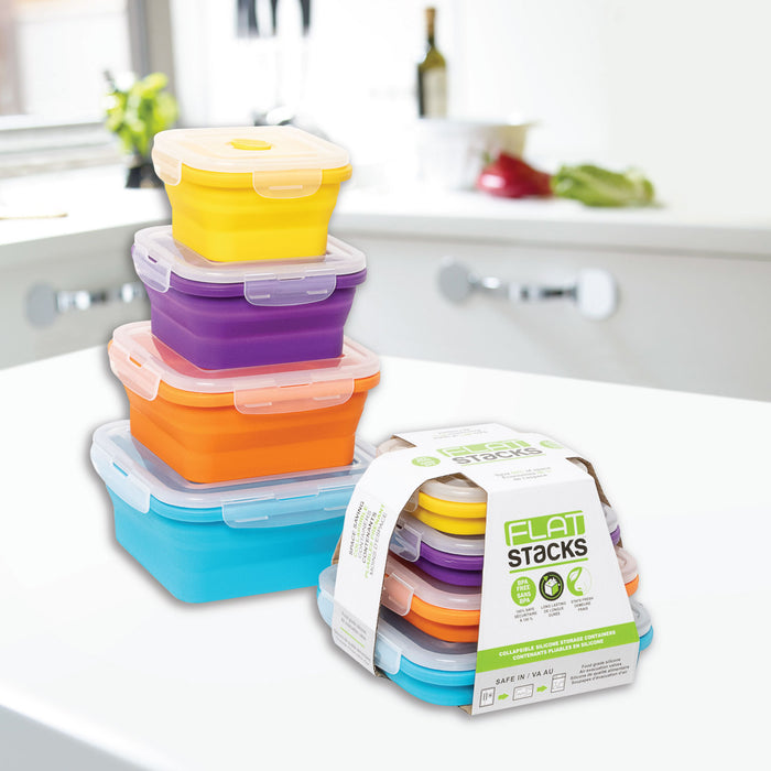 Flat Stacks Food Storage Container Set (4 Square)